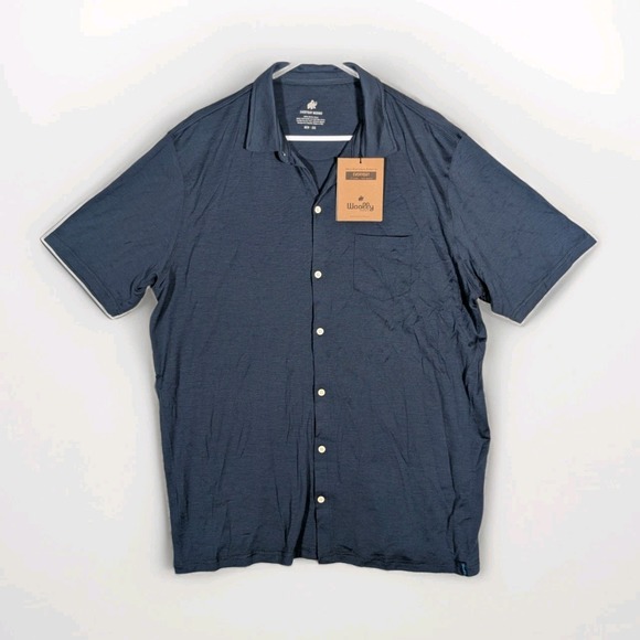 Woolly Other - Woolly Merino Wool Shirt Men's 2XL Blue Short Sleeve Knit Button-Up Hiking NEW